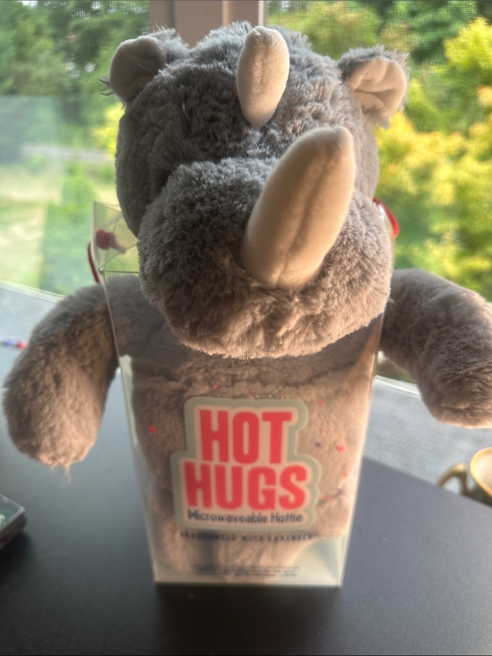 Aroma Home Plush Rhino Hot Hugs in Gray with Cream Horns